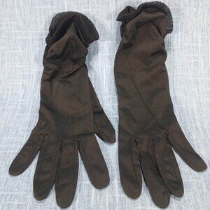 1950s Vintage Black Sheer Fabric Ruched Gloves with Chiffon Pleating by Hansen